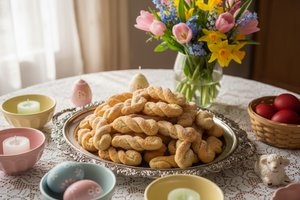 Traditional Greek koulourakia butter cookies on a serving plate
