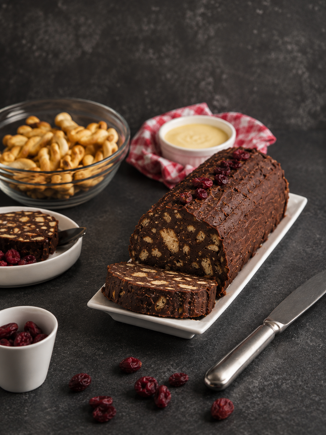 No-Bake Greek Chocolate Log with One Bottle Bakery Koulourakia